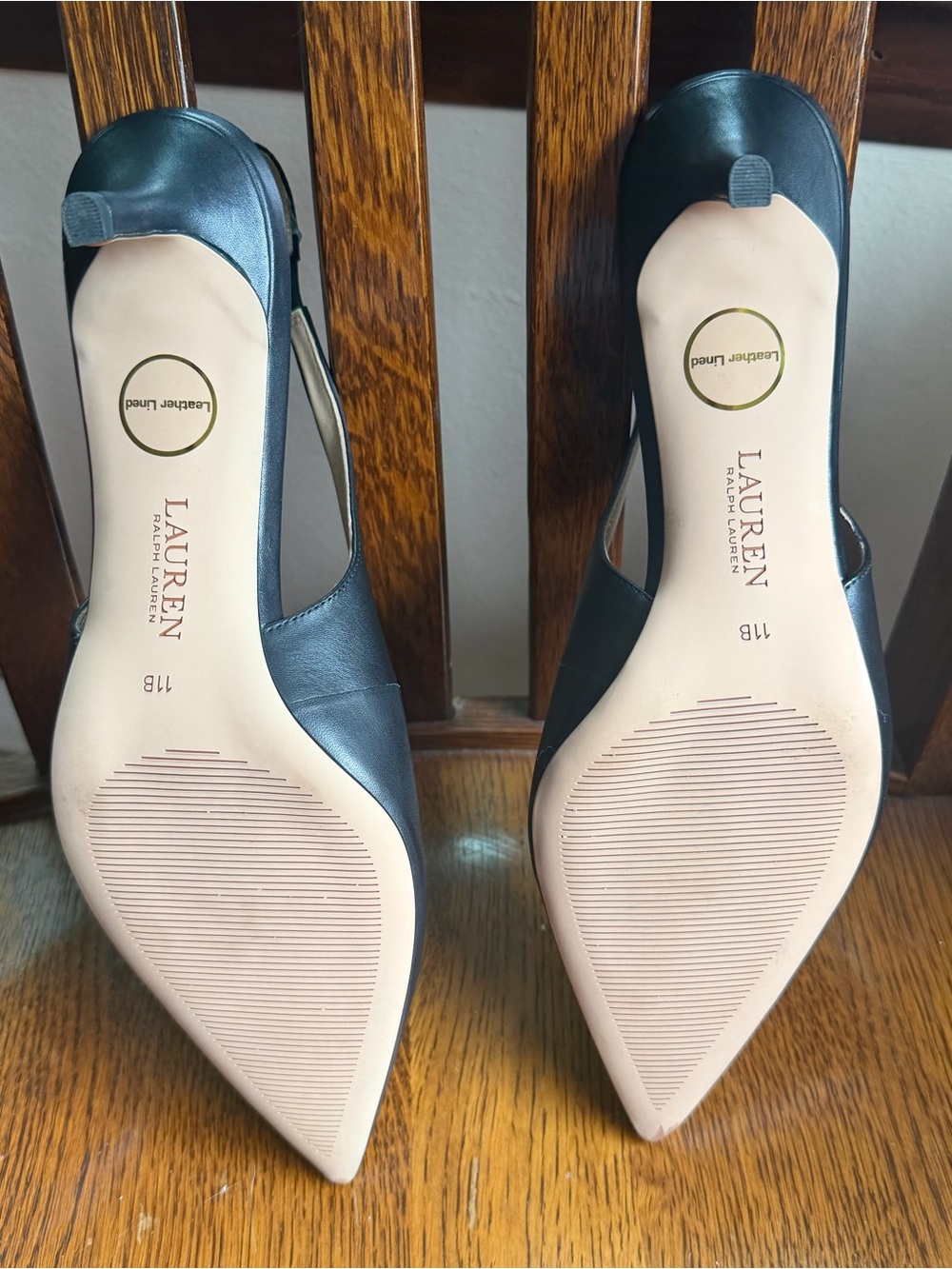 Lauren Ralph Lauren Black Pointed-Toe Leather Slingback Heels size 11 - Picture 4 of 8